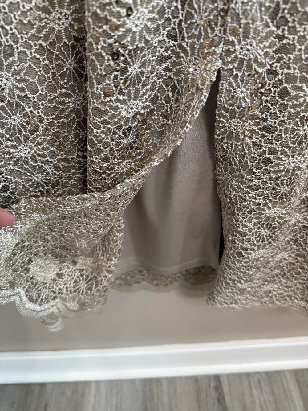 R&M Richards 2 Piece Taupe Gold‎ Sequin Lace Mother of Bride Dress Jacket Set 12 - Picture 8 of 16